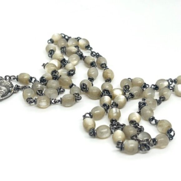 VINTAGE 925 STERLING SILVER ROSARY CATHOLIC CROSS NECKLACE BEADS 30” SIGNED - Picture 9 of 16